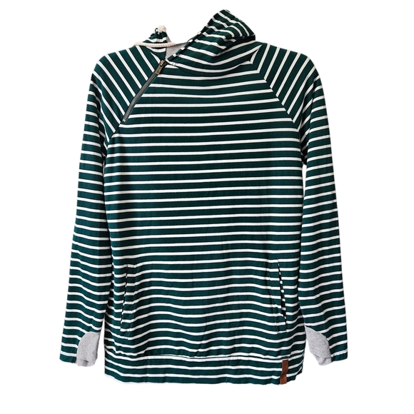 Ampersand Ave Double-Hooded Line It Up Spruce & Grey Sweater Size L - Picture 2 of 11